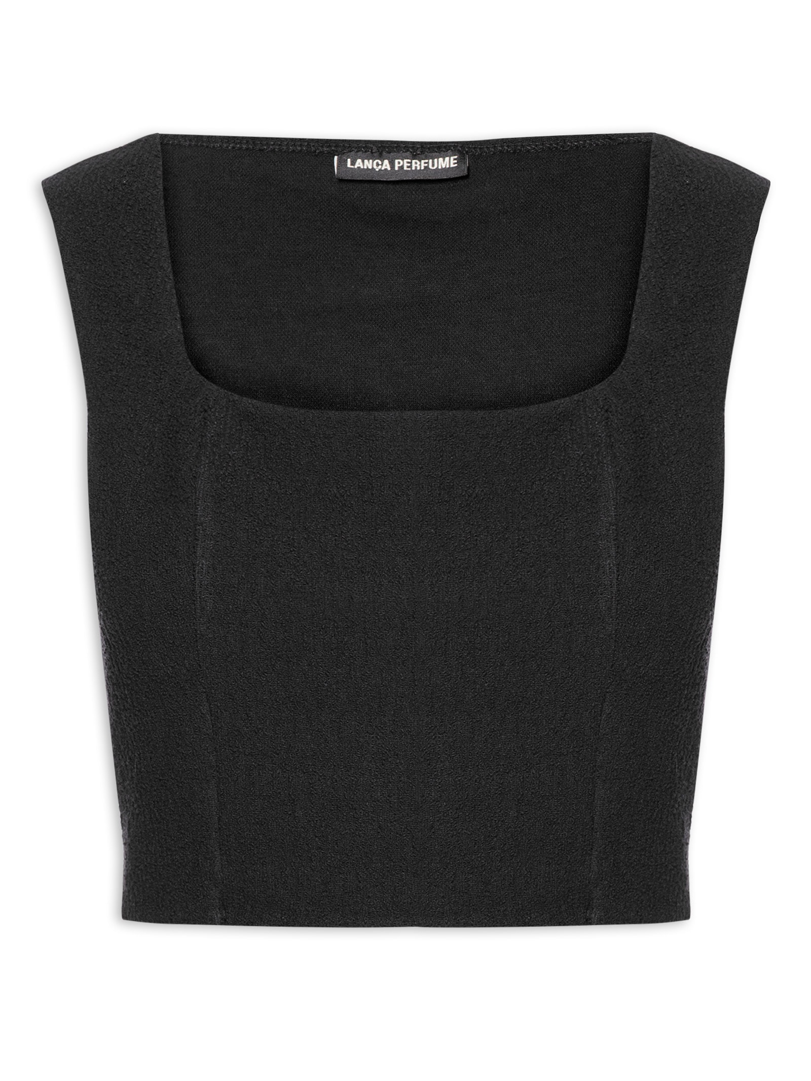 Blusa Feminina Cropped sem Manga Preto Lança Perfume