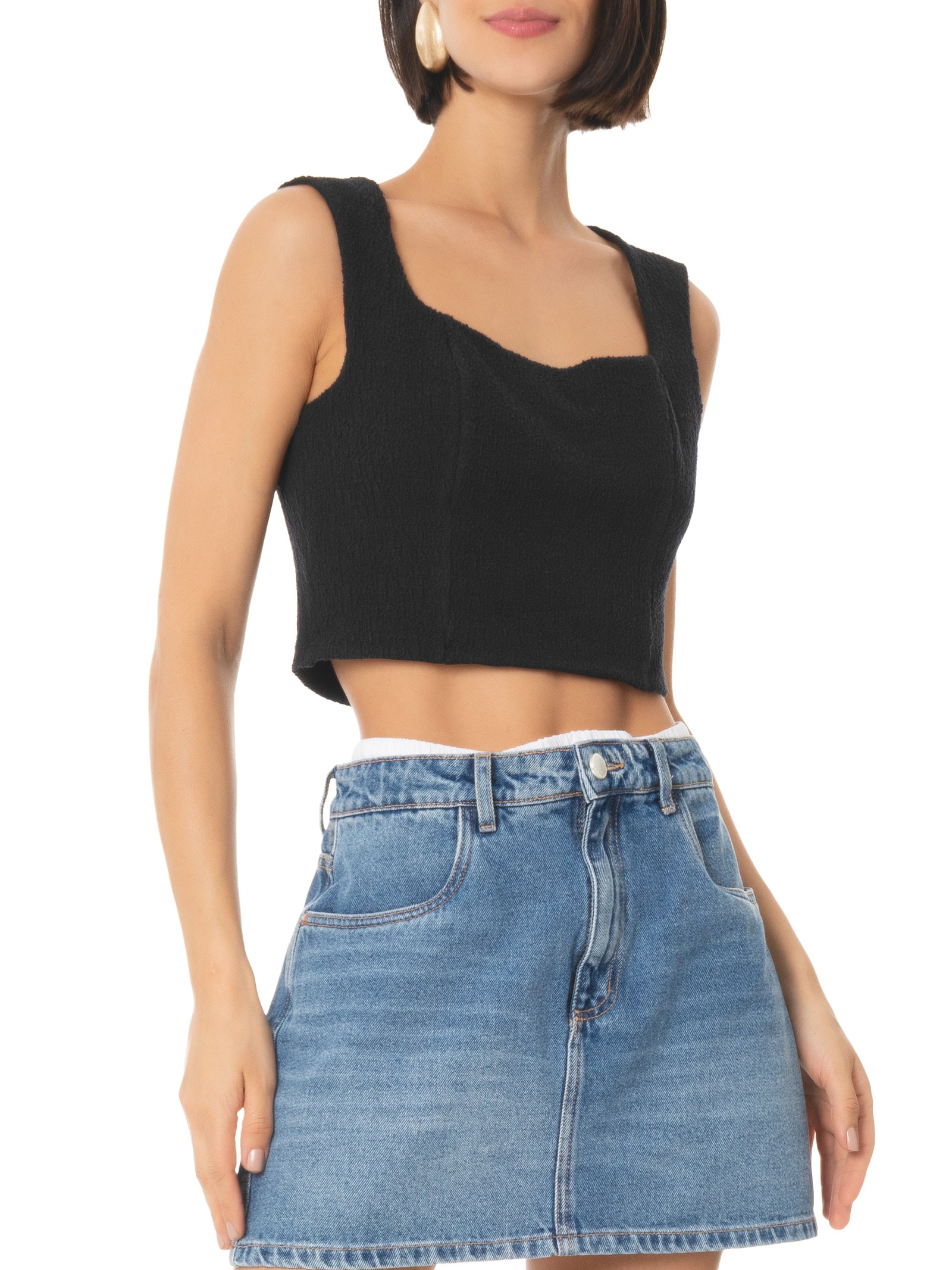 Blusa Feminina Cropped sem Manga Preto Lança Perfume