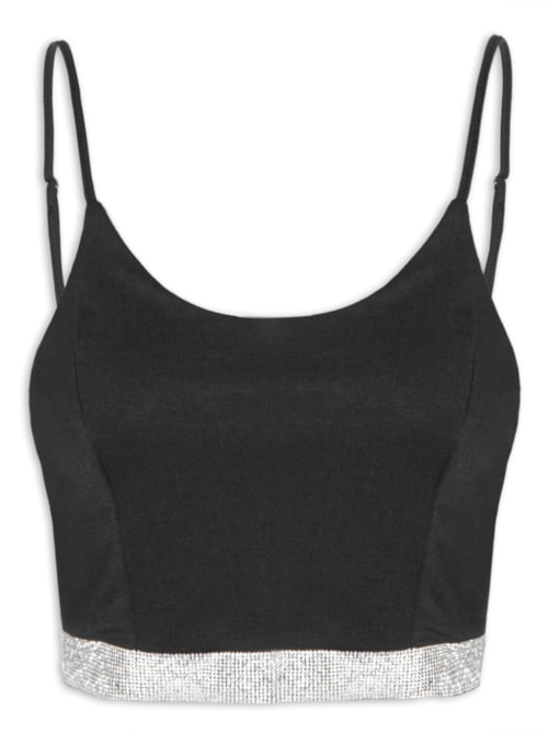 Blusa Feminina Cropped Strass – Preto
