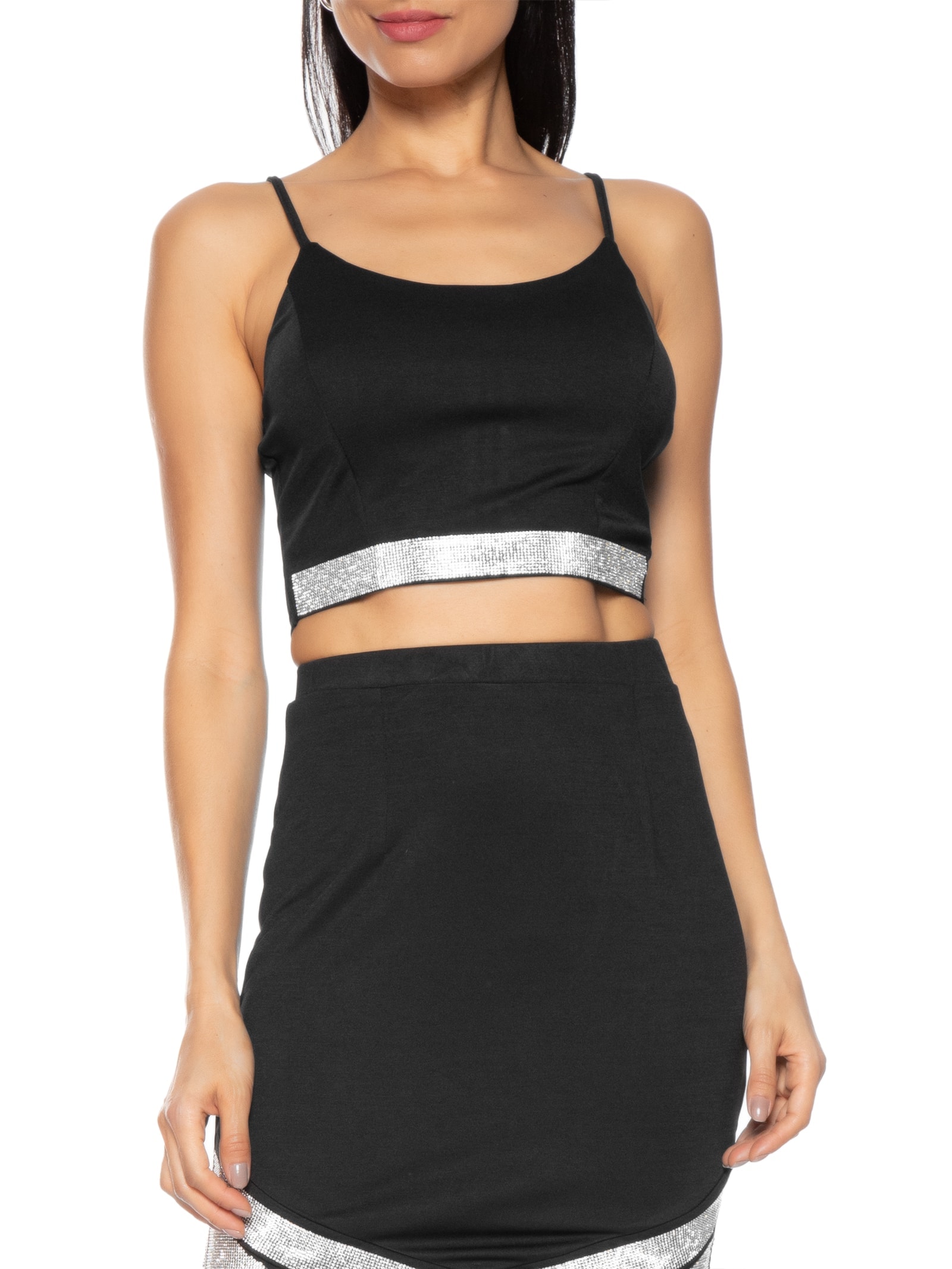 Blusa Feminina Cropped Strass Preto Market 33