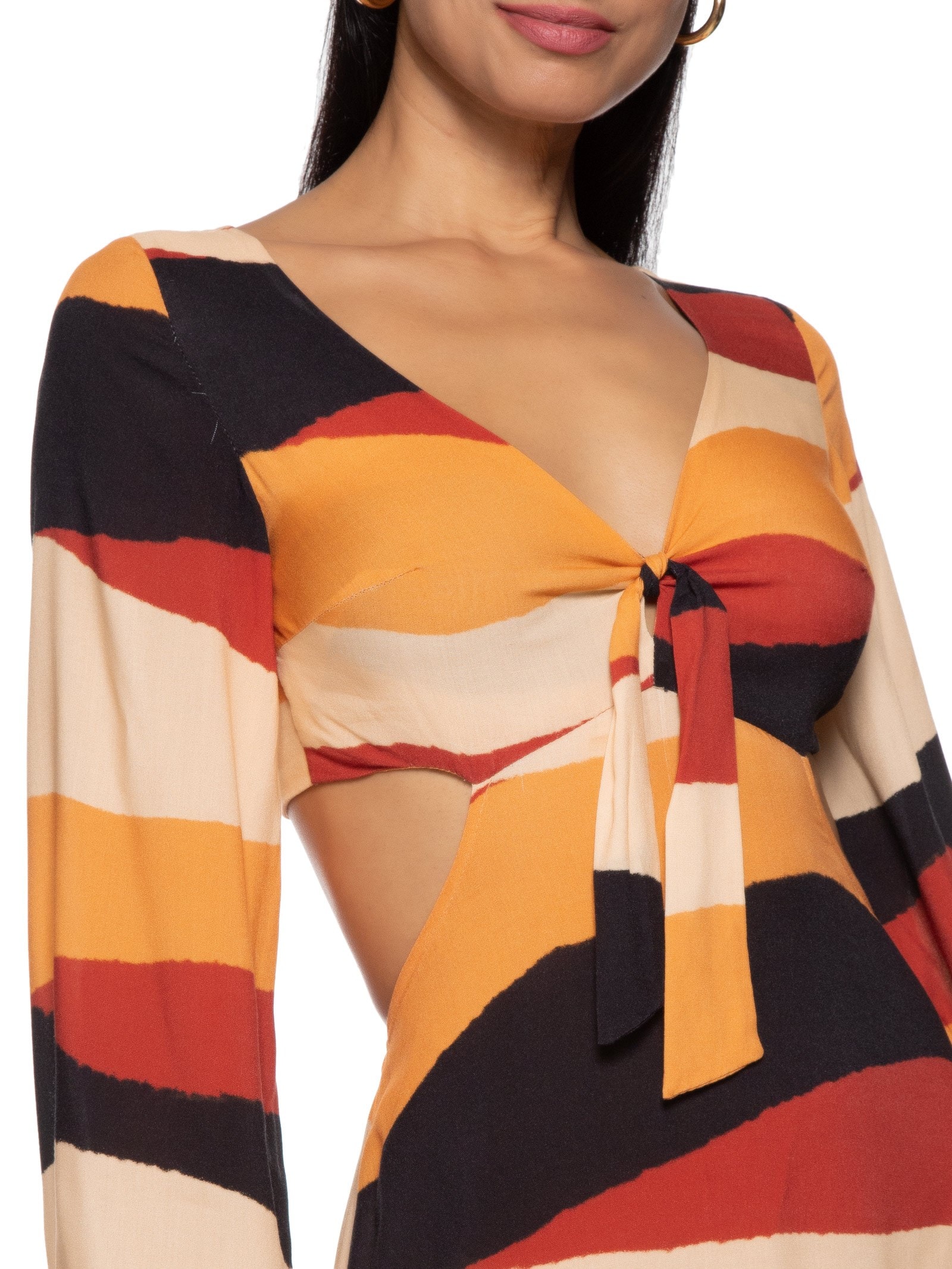 Blusa Feminina Cropped Tricot Com Amarração Azul Cacay