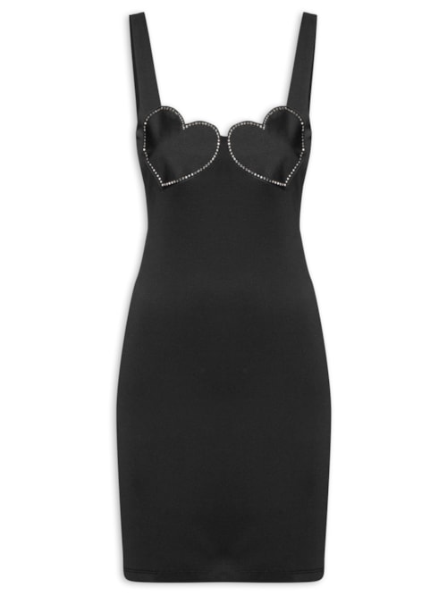 Vestido Curto Com Corações - Preto