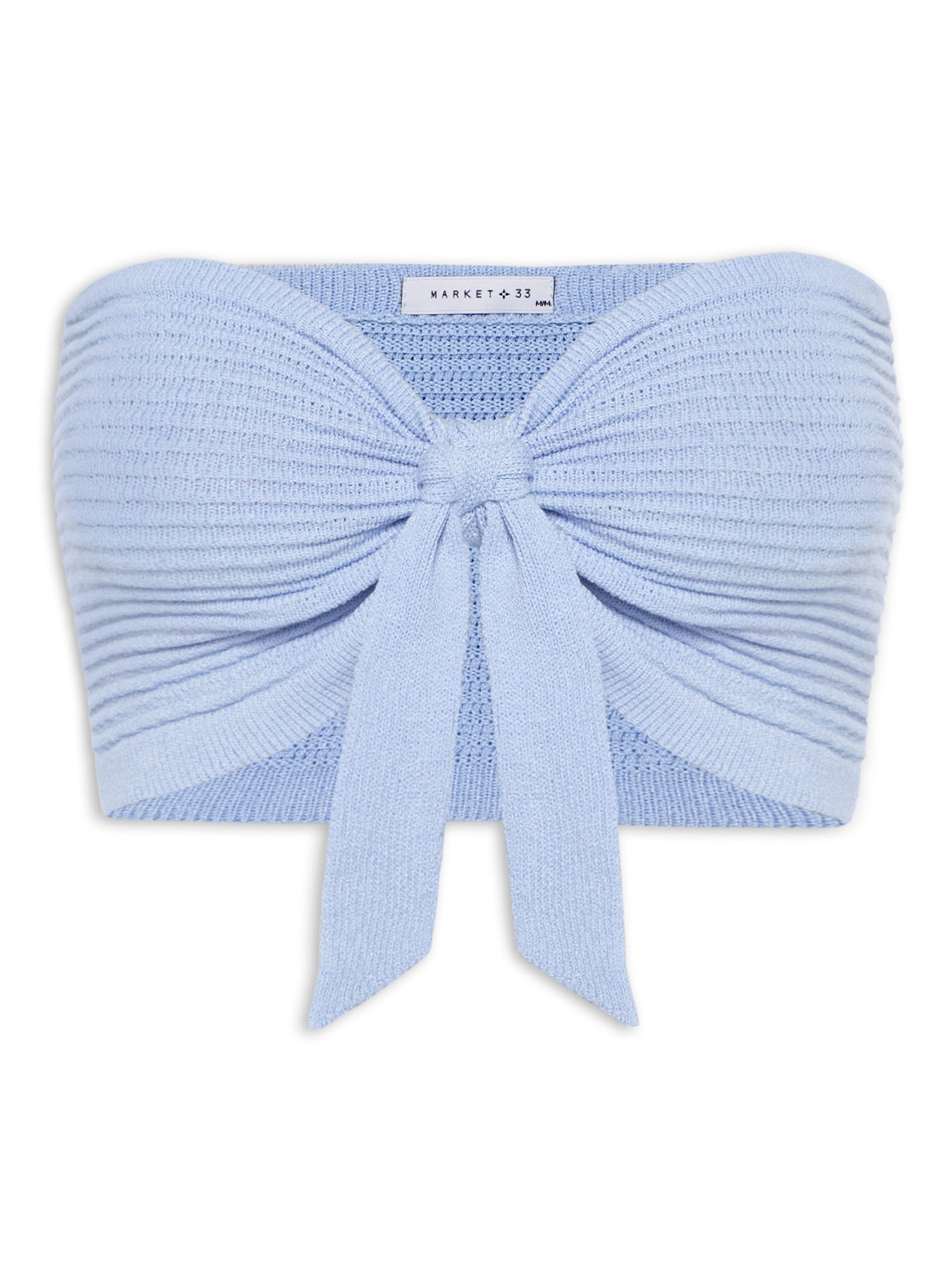 Blusa Feminina Cropped Tricot Com Amarração Azul Market 33