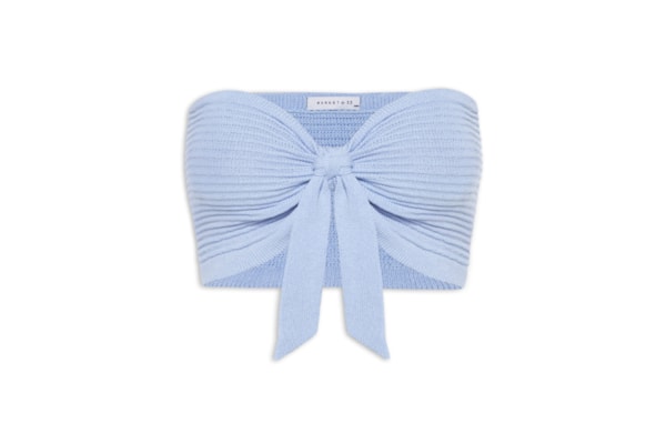 Blusa Feminina Cropped Tricot Com Amarração - Azul