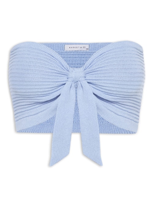 Blusa Feminina Cropped Tricot Com Amarração – Azul