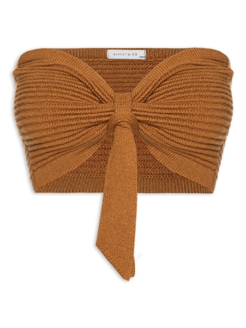 Blusa Feminina Cropped Tricot Com Amarração – Marrom