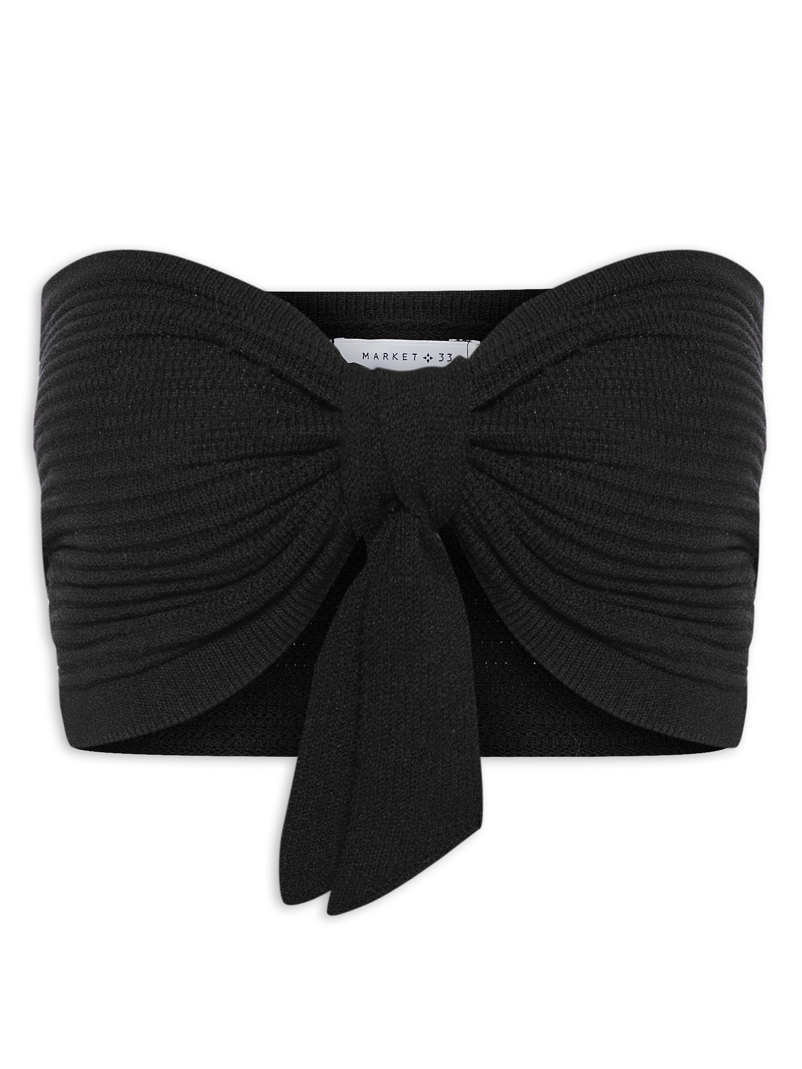 Blusa Feminina Cropped Tricot Laço Frente Preto Market 33