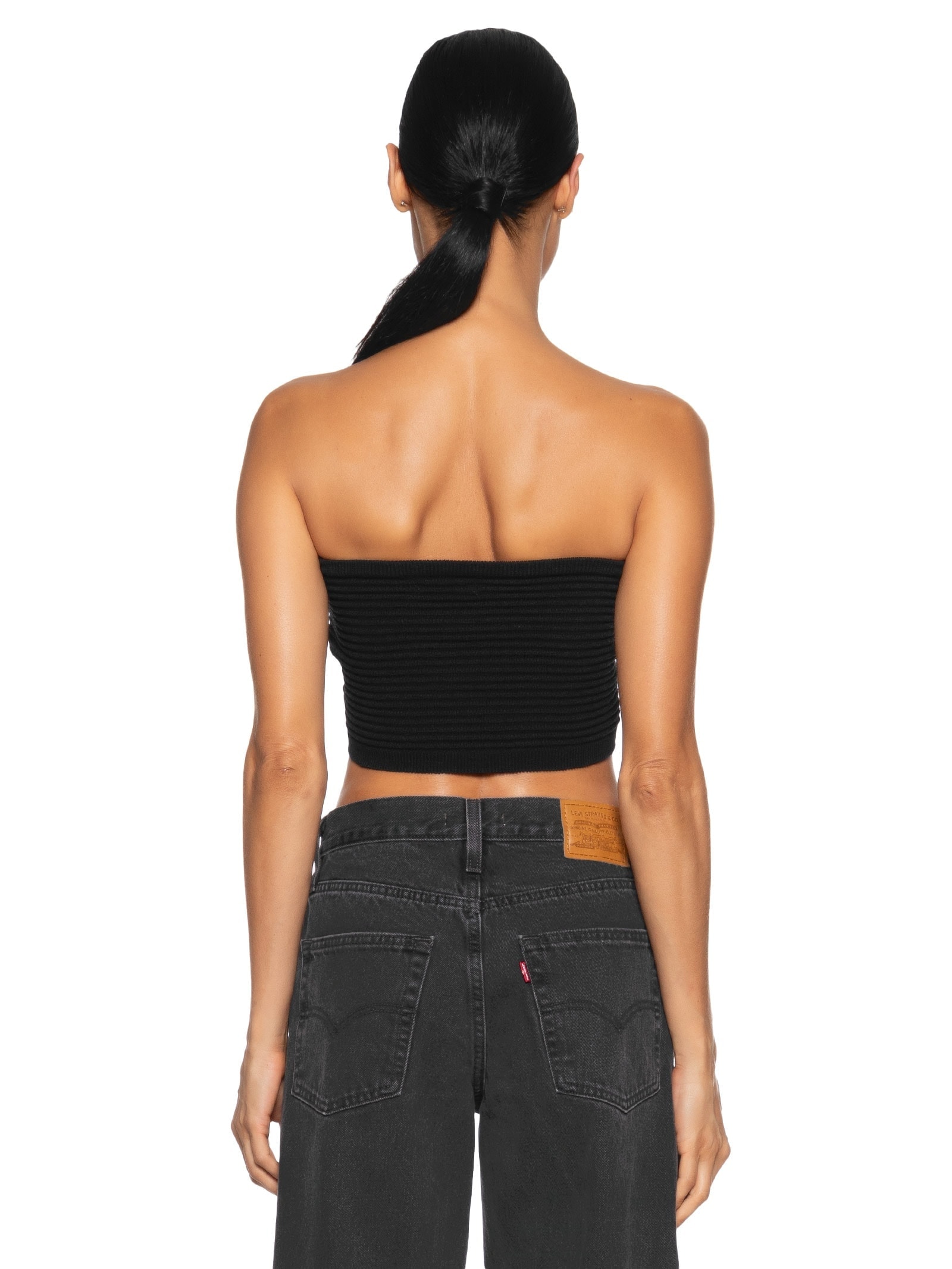 Blusa Feminina Cropped Tricot Laço Frente Preto Market 33
