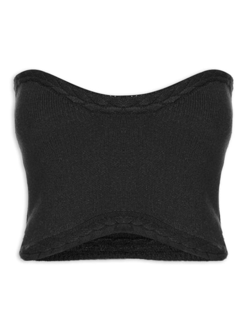 Blusa Feminina Cropped Tricot Trançado – Preto