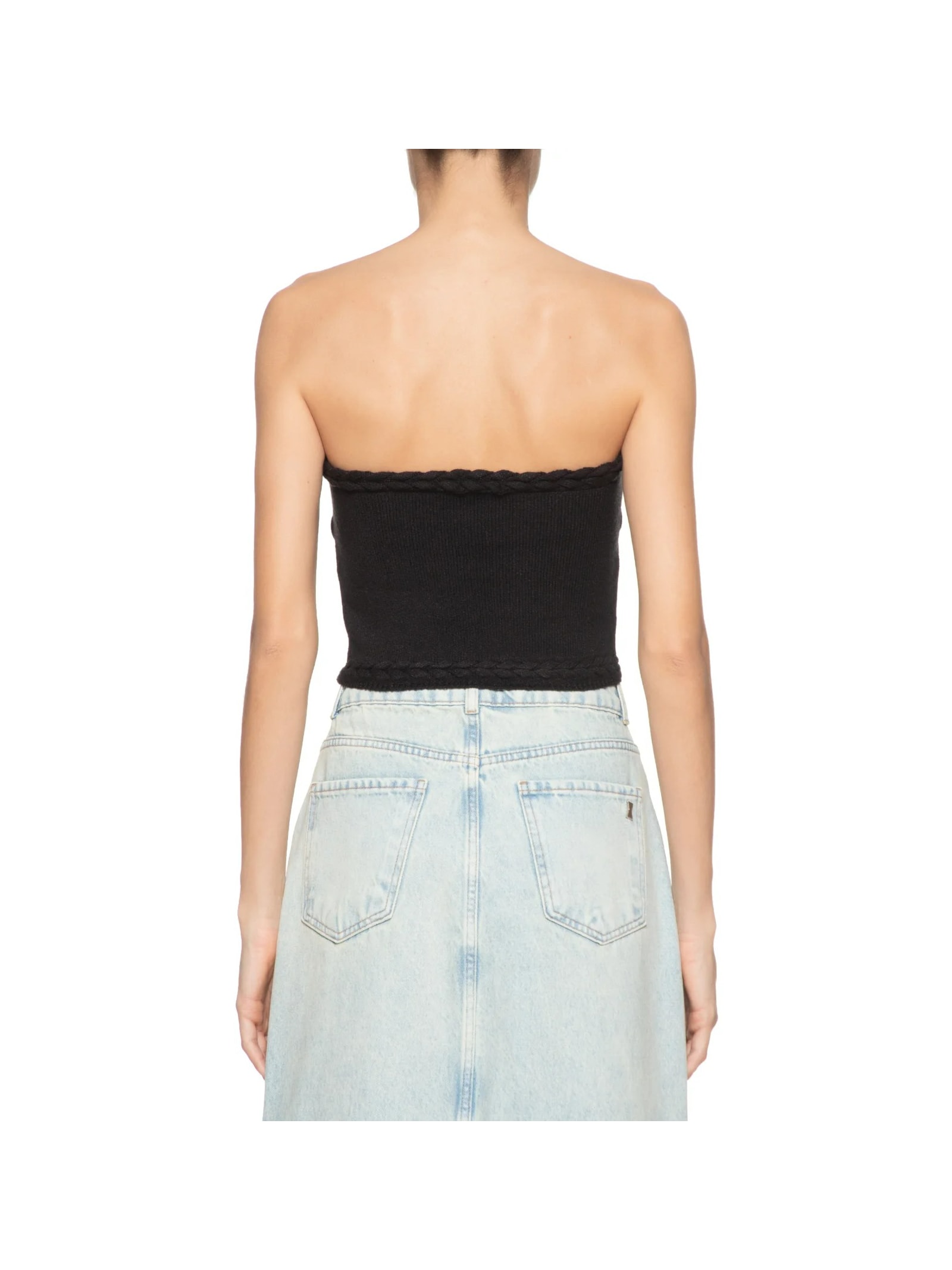 Blusa Feminina Cropped Tricot Trançado Preto Market 33