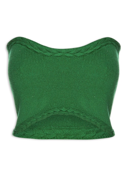 Blusa Feminina Cropped Tricot Trançado - Verde