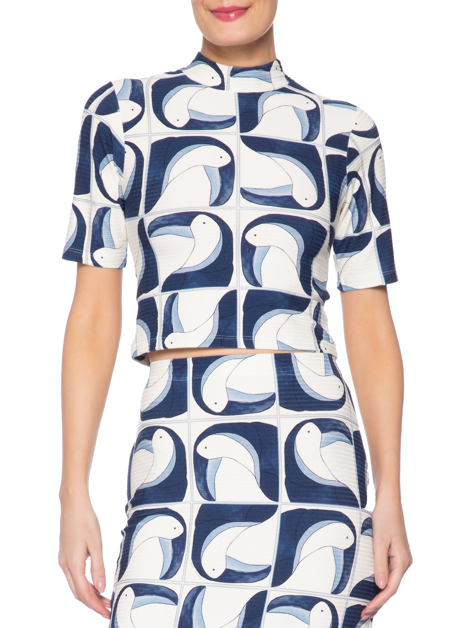 Blusa Feminina Cropped Tuca Tropical Azul Farm