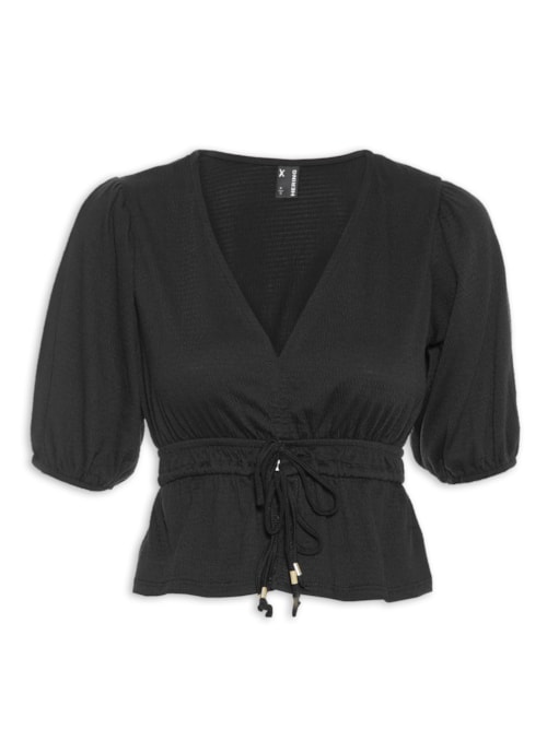 Blusa Feminina Cropped V – Preto