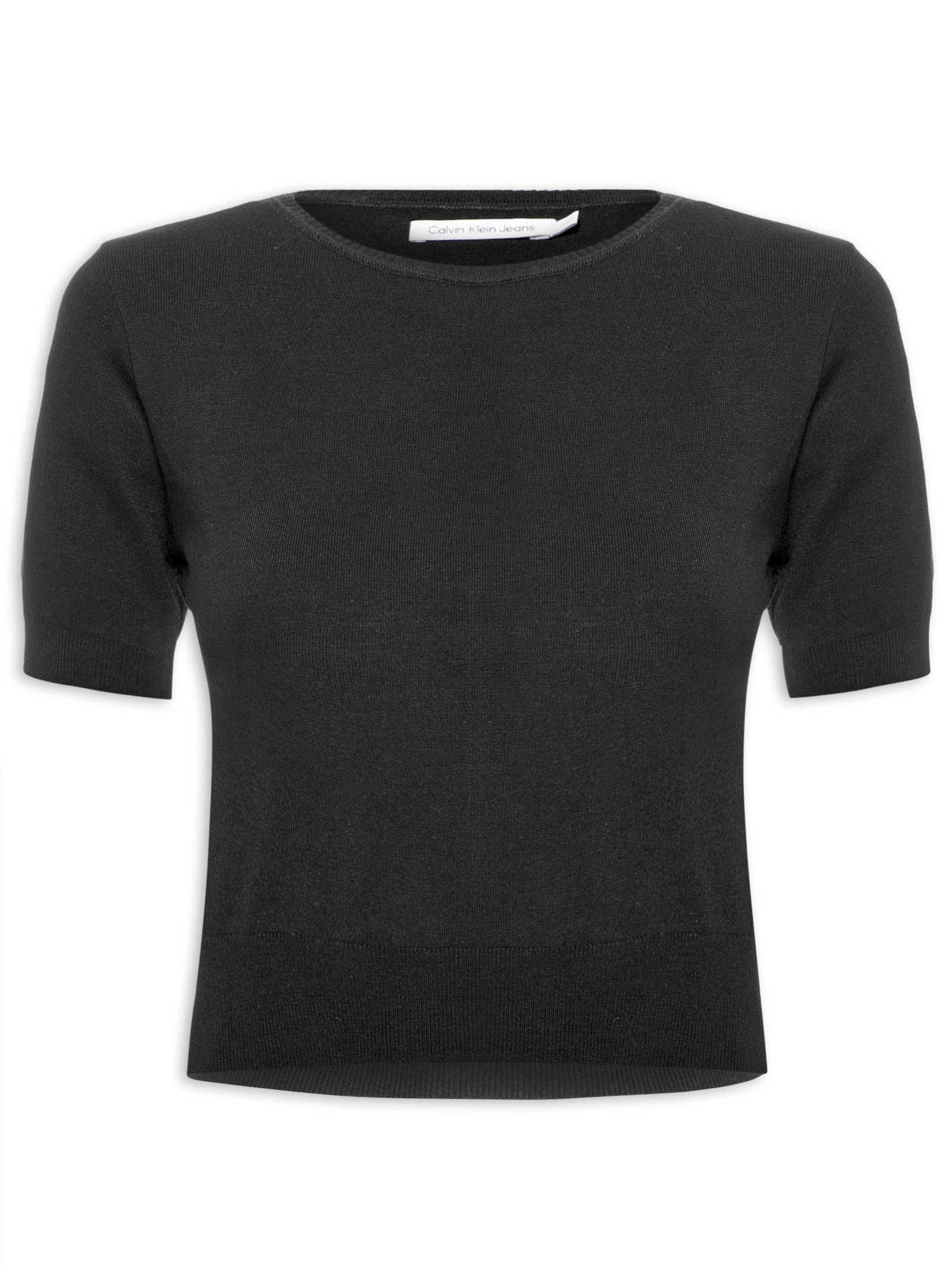 Calvin Klein Jeans - Blusa Feminina Cropped Viscose Com Lycra - Preto