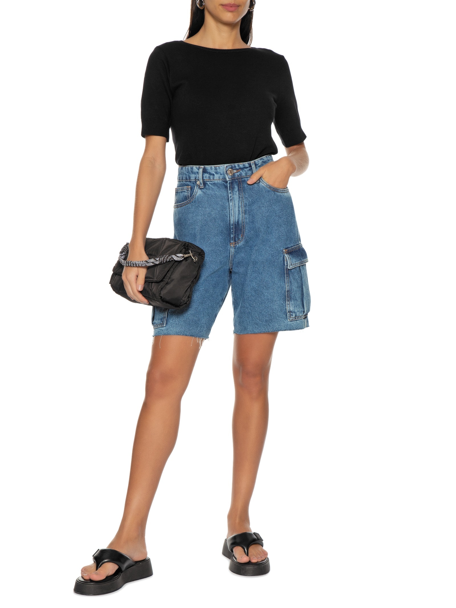 Calvin Klein Jeans - Blusa Feminina Cropped Viscose Com Lycra - Preto