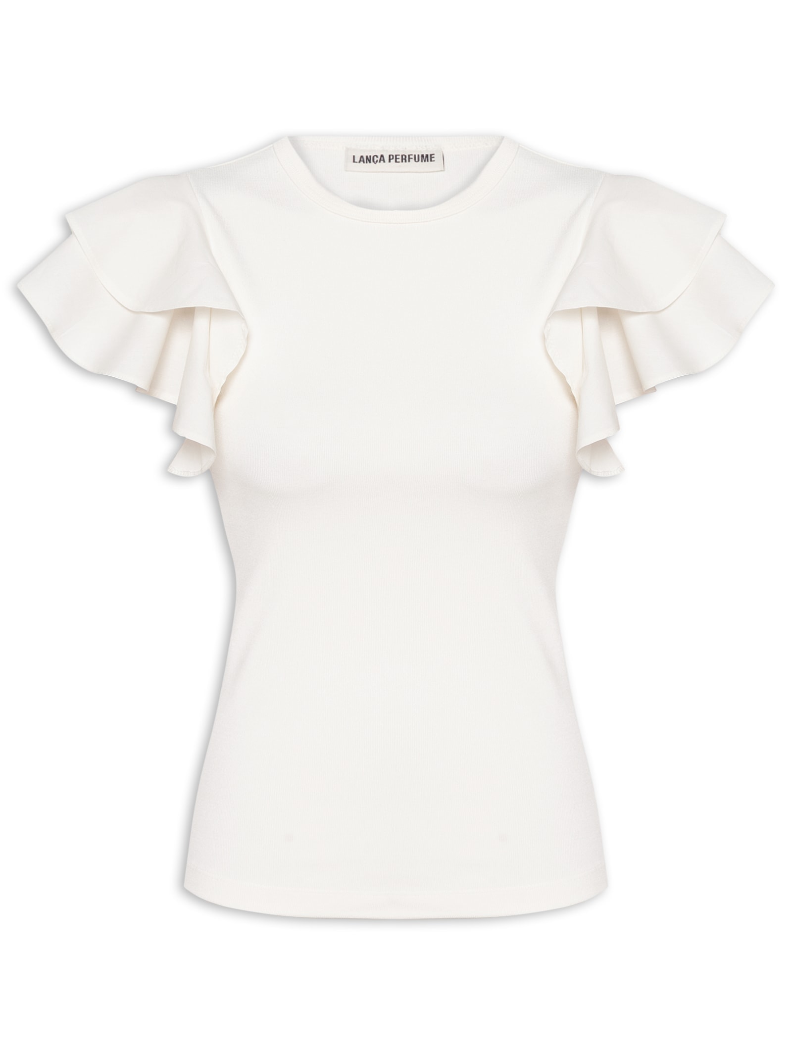 Blusa Feminina Curta com Babados na Manga Branco Lança Perfume