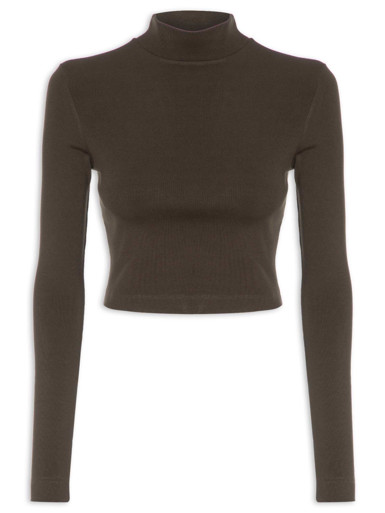 Blusa Feminina Curta Manga Longa Malha Pesada Marrom Lança Perfume