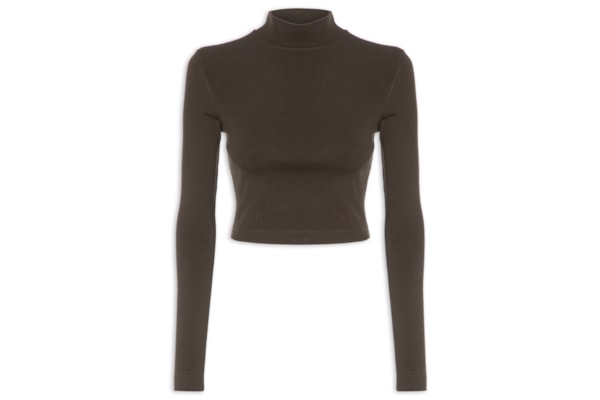 Blusa Feminina Curta Manga Longa Malha Pesada - Marrom