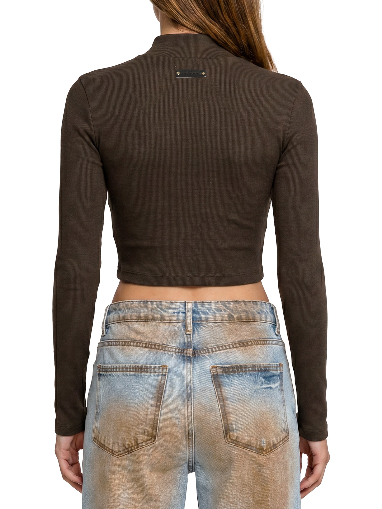 Blusa Feminina Curta Manga Longa Malha Pesada Marrom Lança Perfume