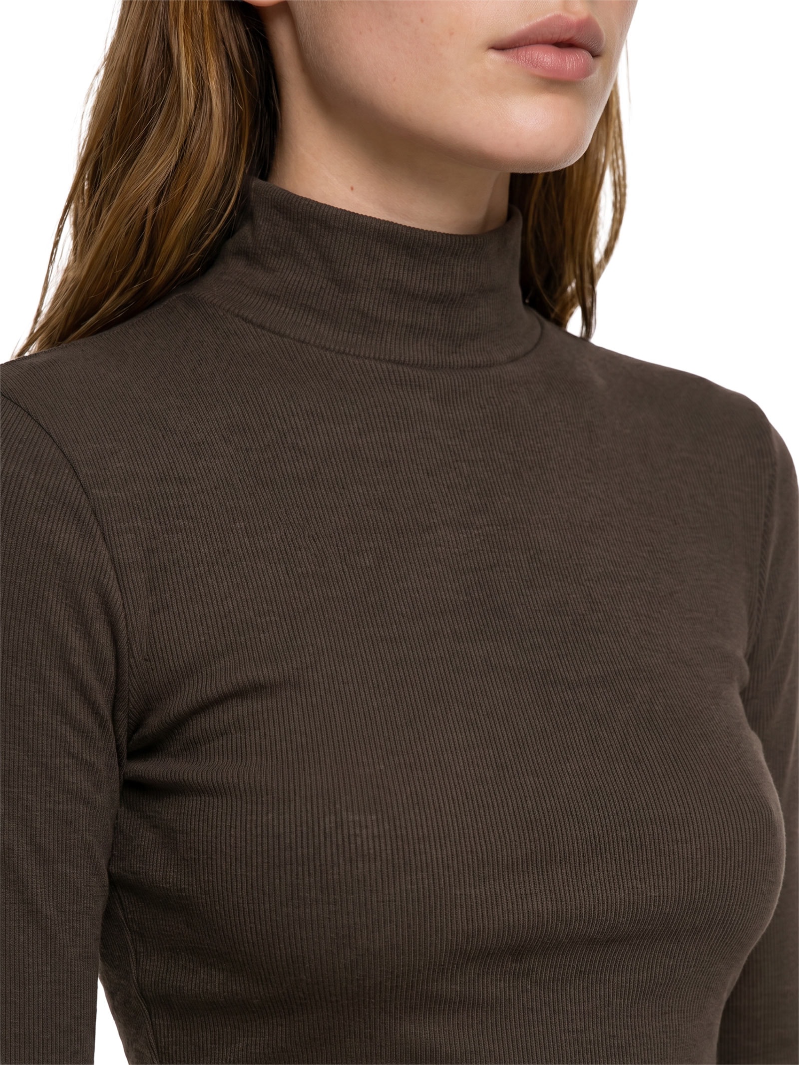 Blusa Feminina Curta Manga Longa Malha Pesada Marrom Lança Perfume