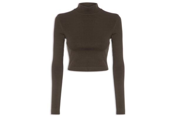 Blusa Feminina Curta Manga Longa Malha Pesada - Marrom
