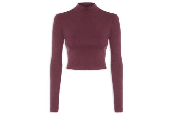 Blusa Feminina Curta Manga Longa Malha Pesada - Vermelho