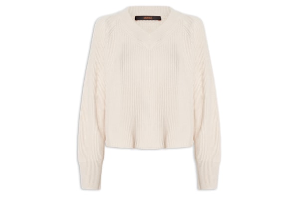 Blusa Feminina Curto Gola V Tricot - Bege