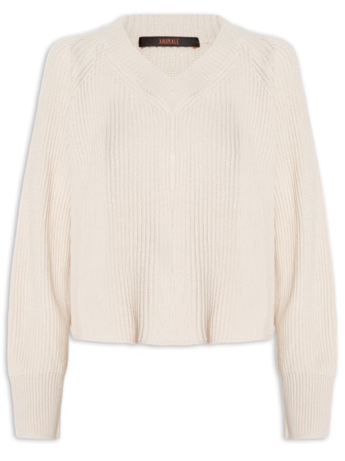 Blusa Feminina Curto Gola V Tricot – Bege