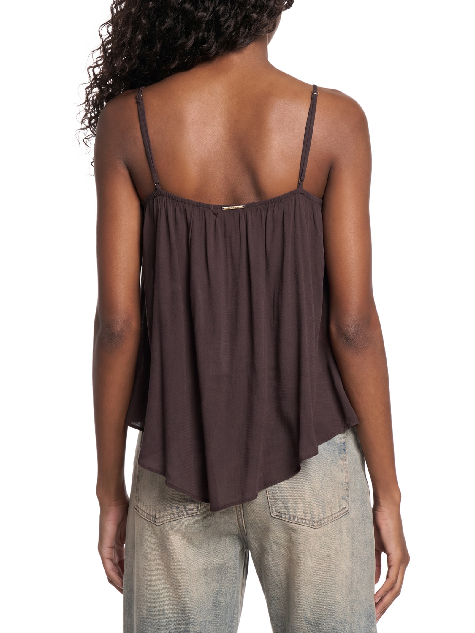 Blusa Feminina De Alça Em Crepe Marrom My Favorite