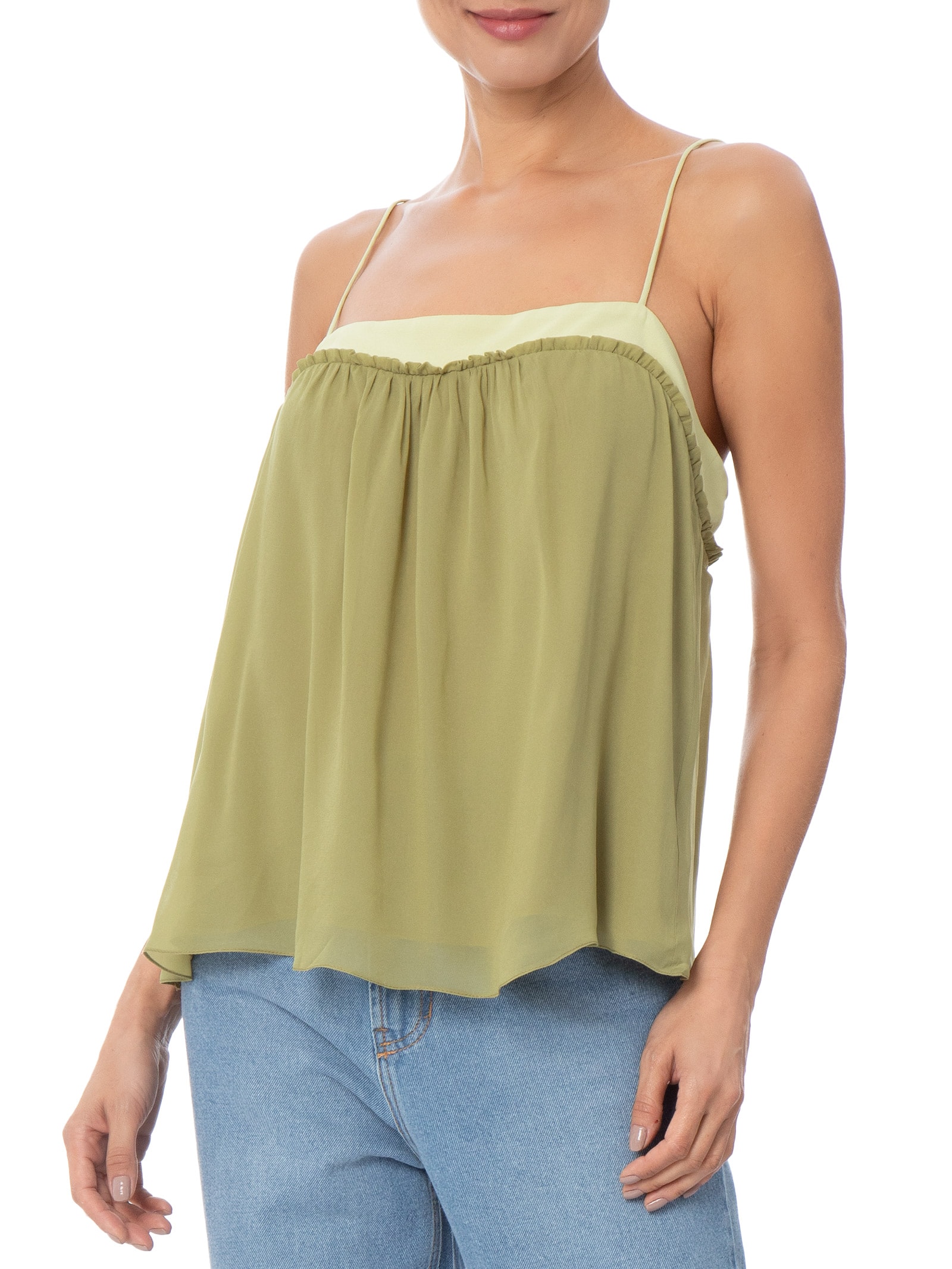 Blusa Feminina De Alcinha Babado Bicolor Verde Animale