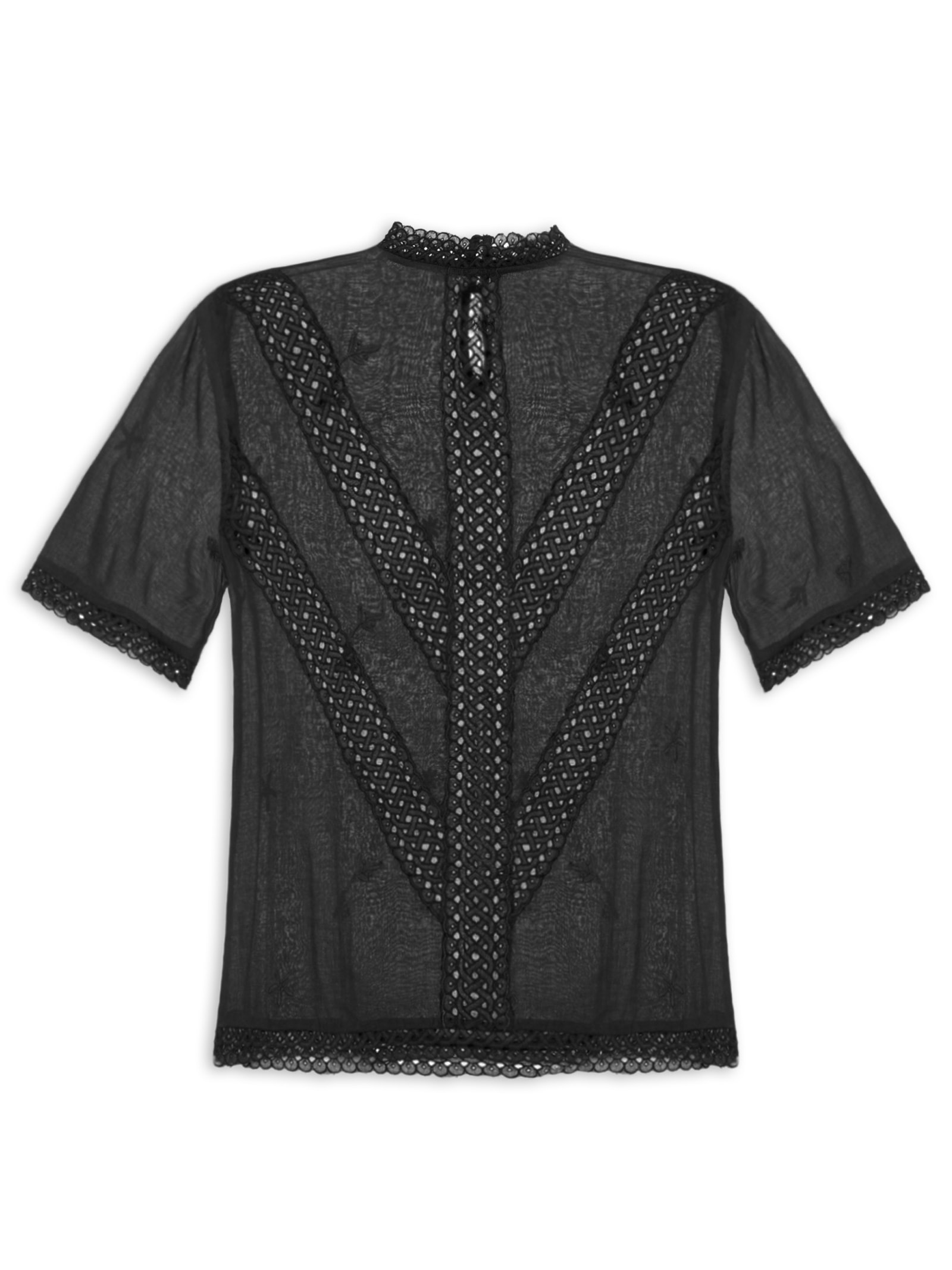 Blusa Feminina De Algodão De Manga Curta Gola Alta Com Entremeios Preto Animale