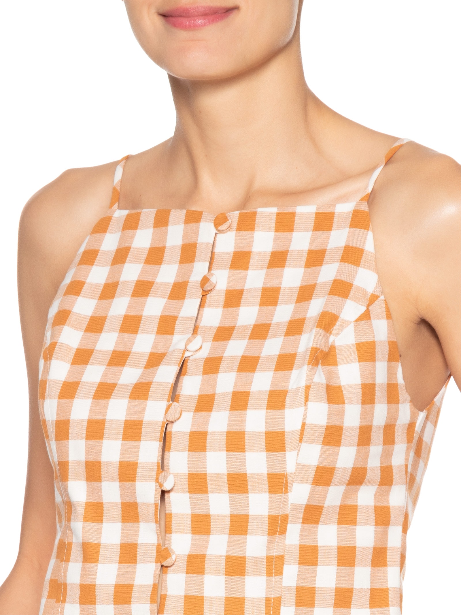 Blusa Feminina De Algodão Xadrez Bege Dress To