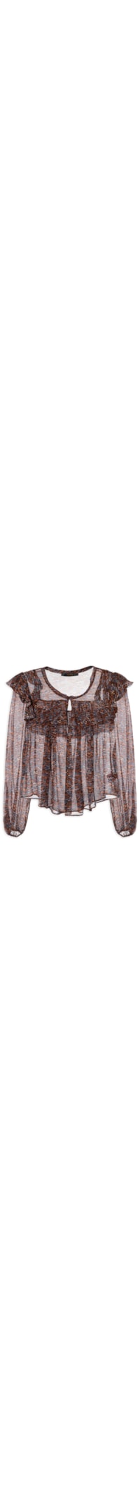 Blusa Feminina De Georgette Estampada Manga Longa Com Babados - Roxo