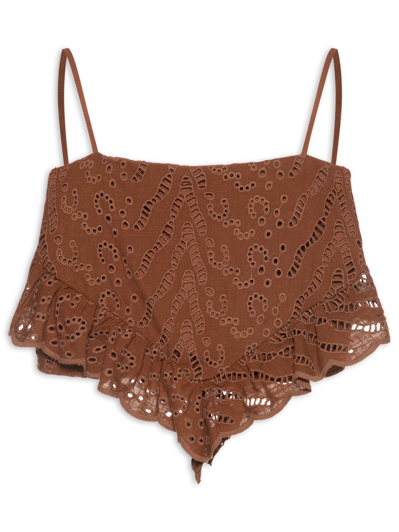 Blusa Feminina de Linho Bordada – Marrom Open