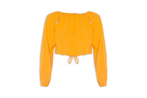 Blusa Feminina De Malha Com Manga Longa Abertura - Amarelo