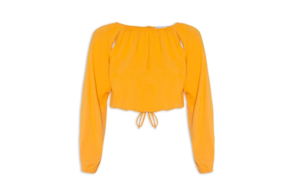 Blusa Feminina De Malha Com Manga Longa Abertura - Amarelo