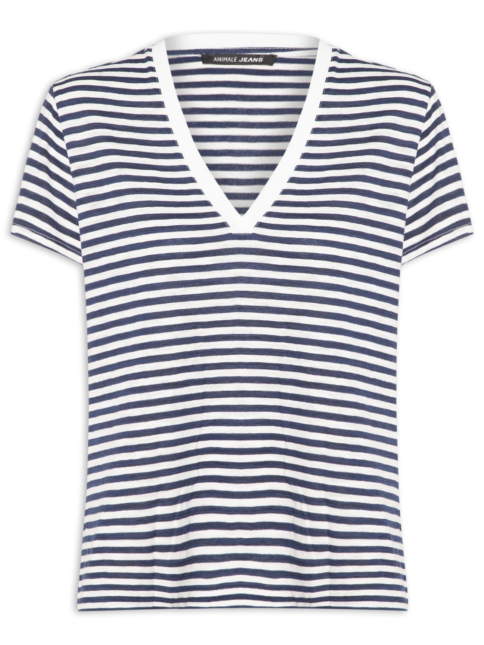 Blusa Feminina De Malha Listrada Decote V Azul Animale Jeans