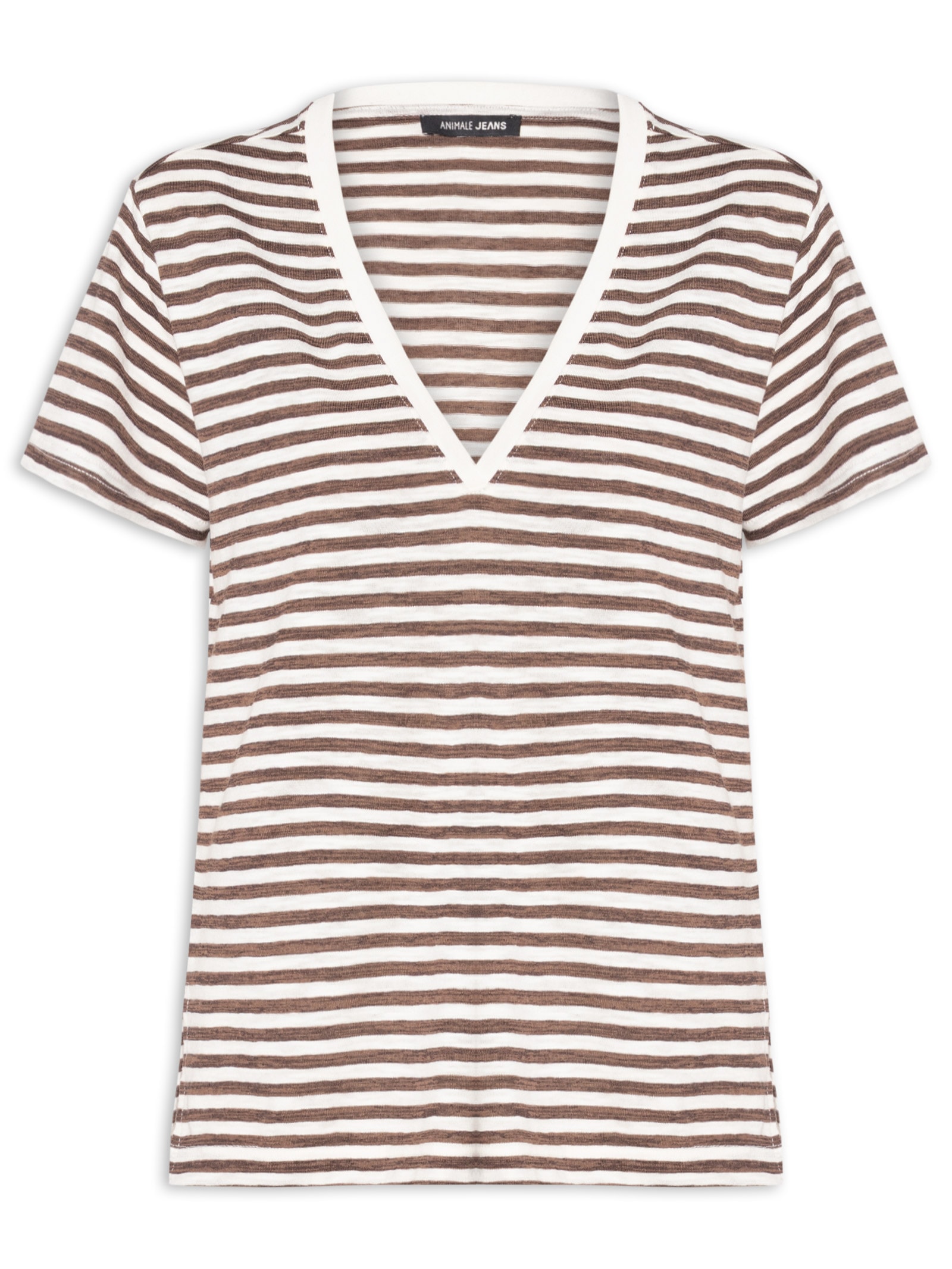 Blusa Feminina De Malha Listrada Decote V Marrom Animale Jeans