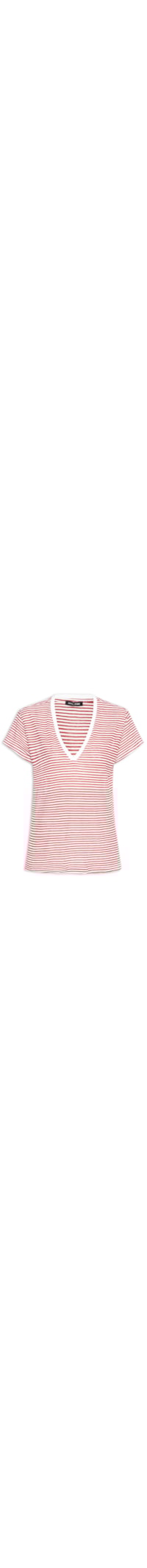 Blusa Feminina De Malha Listrada Decote V - Vermelho