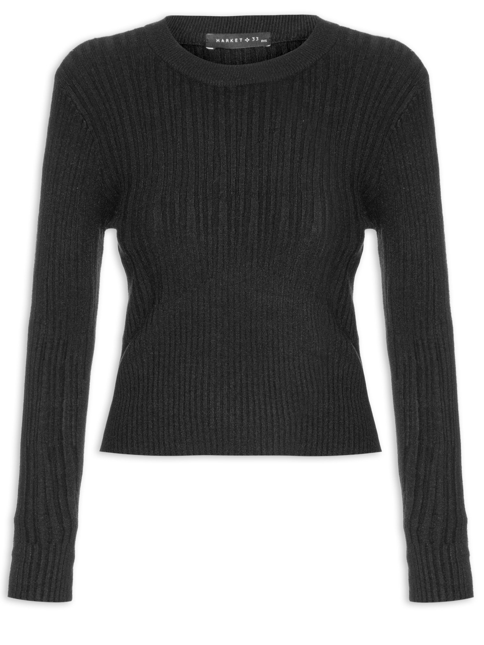 Blusa Feminina de Manga Longa em Tricot Preto Market 33