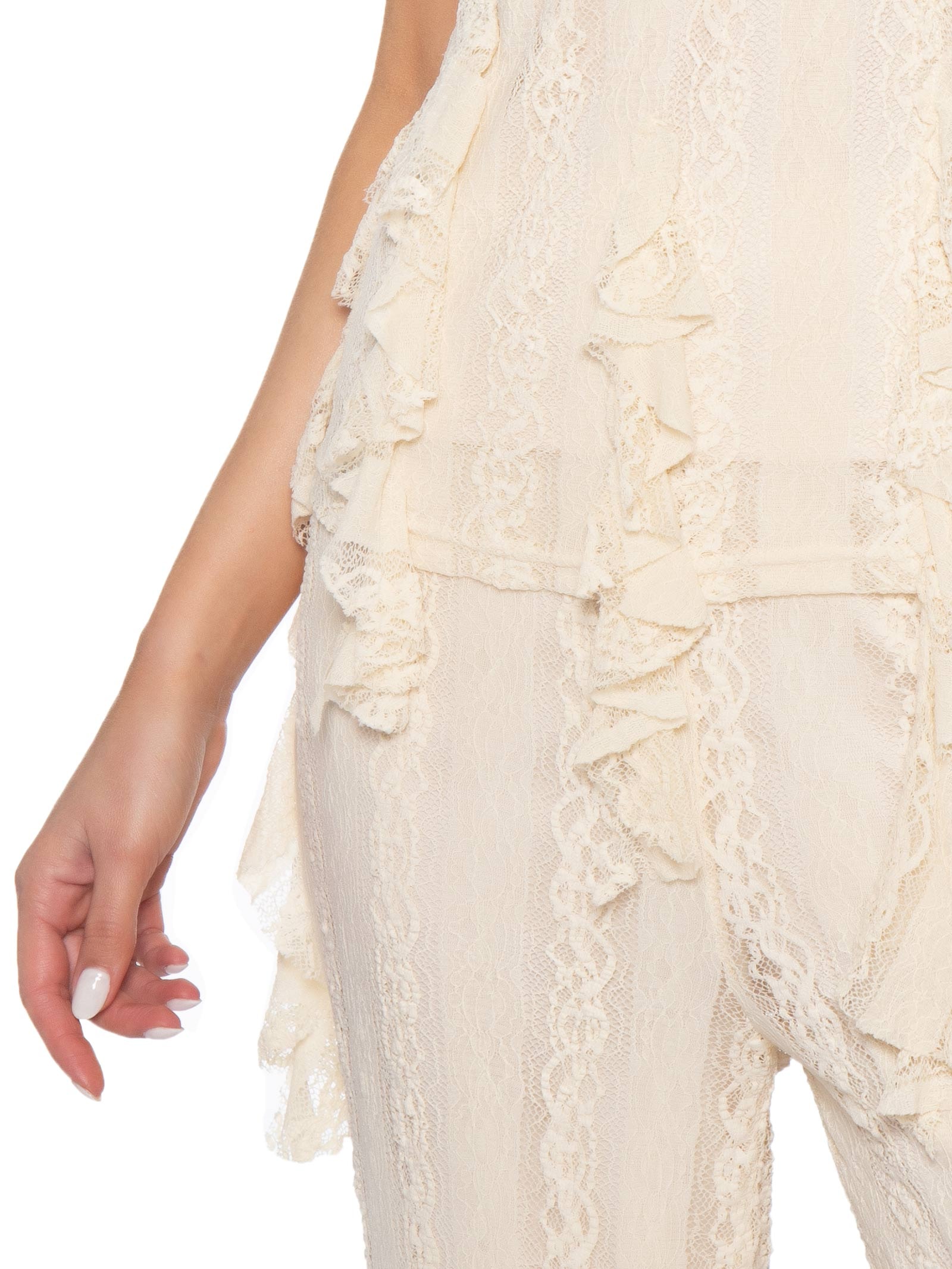 Blusa Feminina de Renda com Babados Bege Market 33