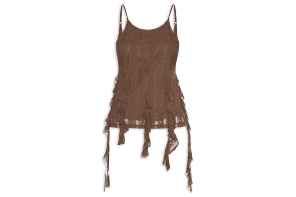 Blusa Feminina de Renda com Babados - Marrom