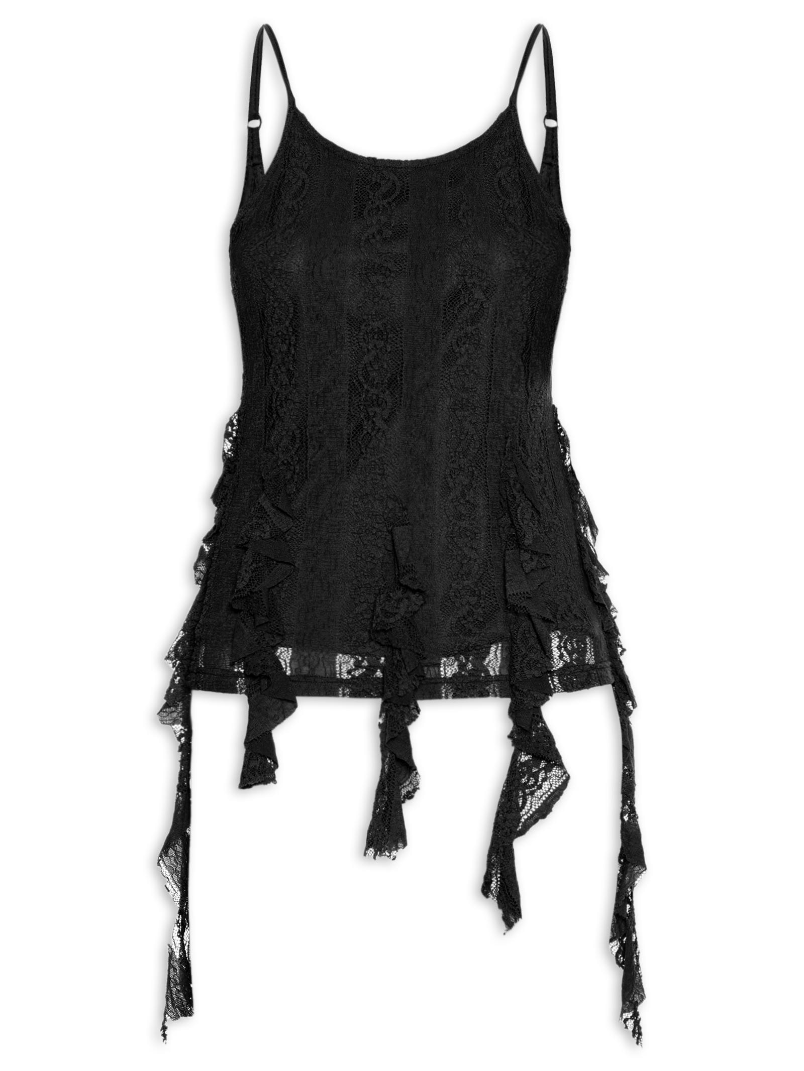 Blusa Feminina de Renda com Babados Preto Market 33