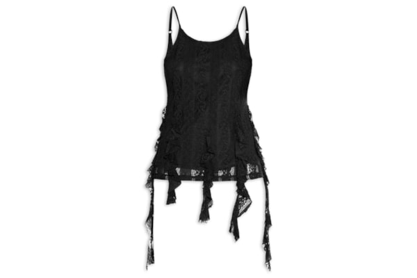 Blusa Feminina de Renda com Babados - Preto