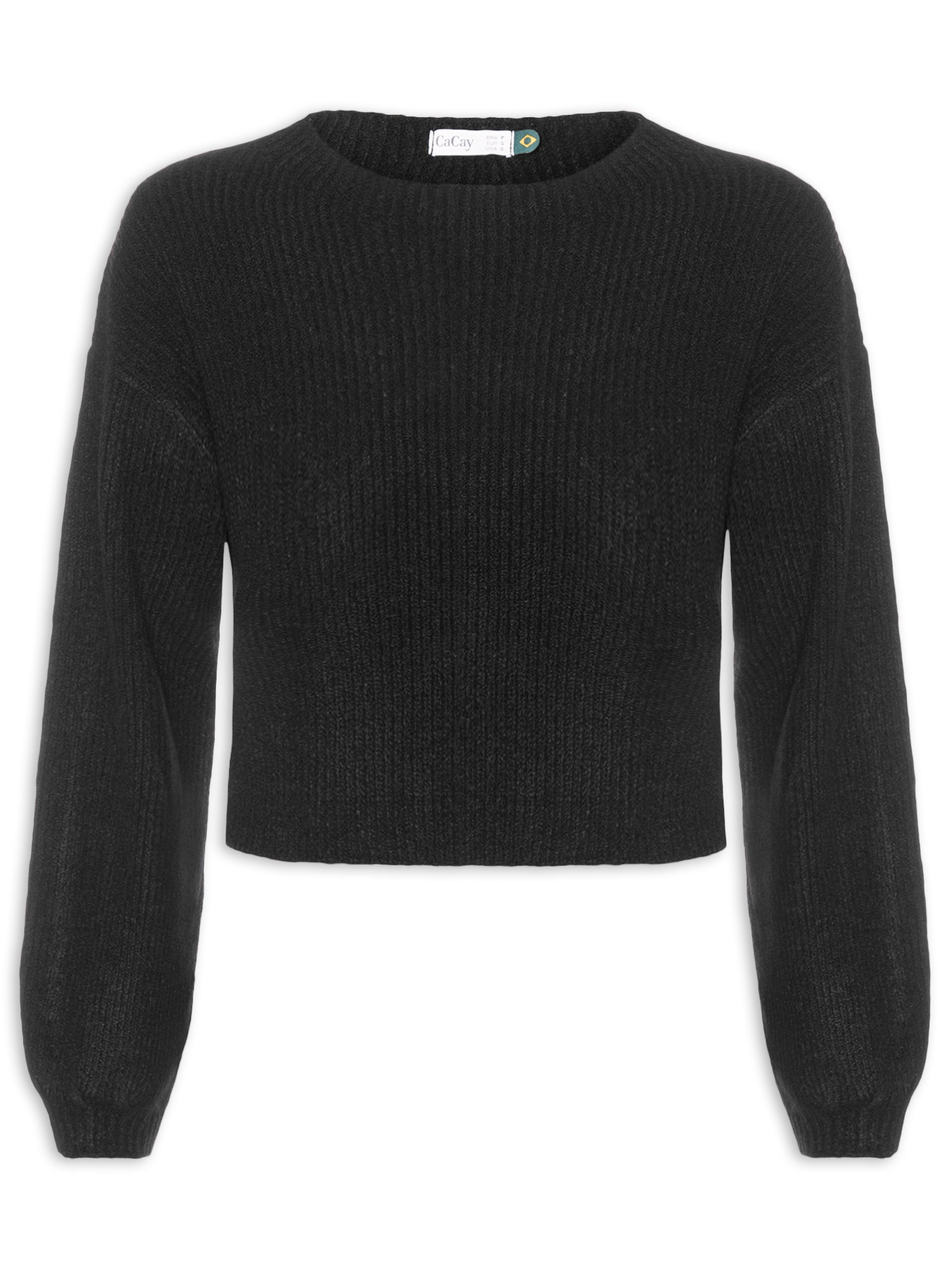 Blusa Feminina de Tricô Manga Longa Preto Cacay