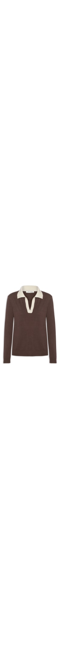Blusa Feminina de Tricô Polo Gola Contrastante - Marrom