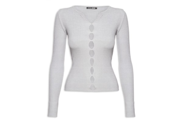 Blusa Feminina De Tricot Aberturas Frente - Cinza 