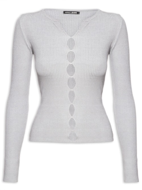 Blusa Feminina De Tricot Aberturas Frente – Cinza