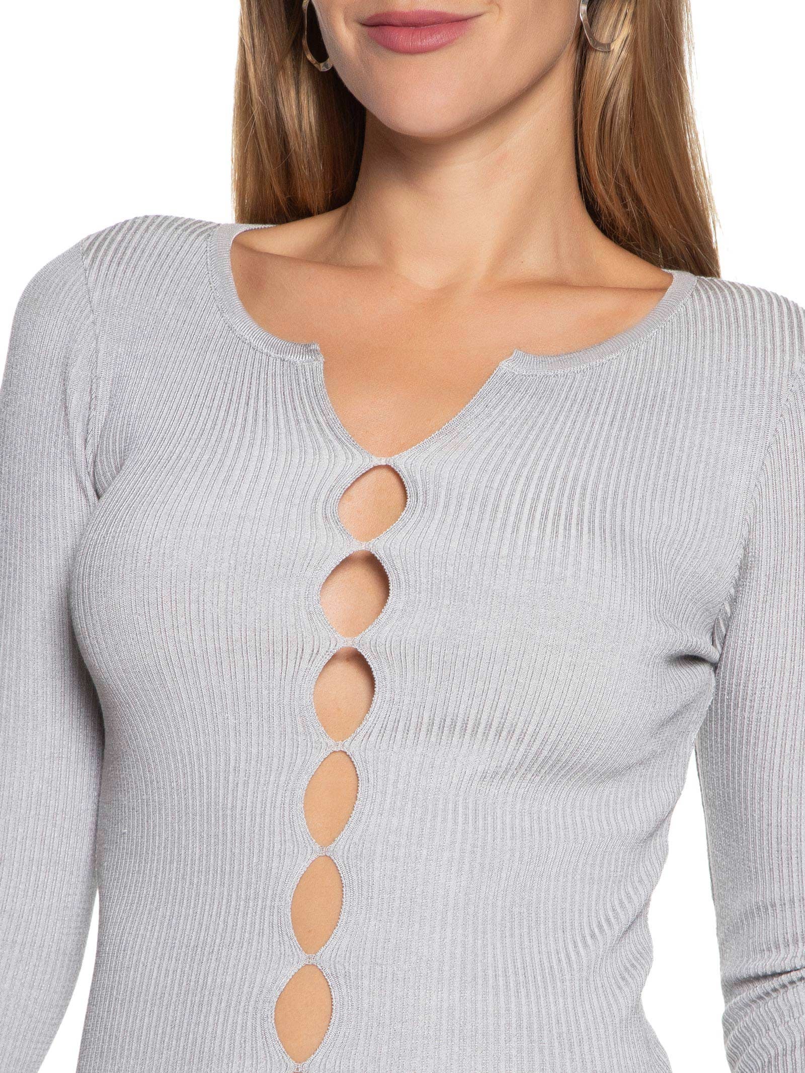 Blusa Feminina De Tricot Aberturas Frente Cinza  Animale Jeans