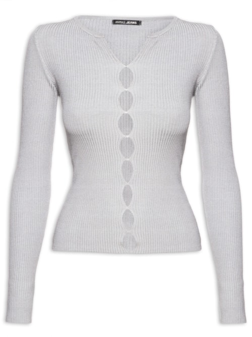 Blusa Feminina De Tricot Aberturas Frente - Cinza